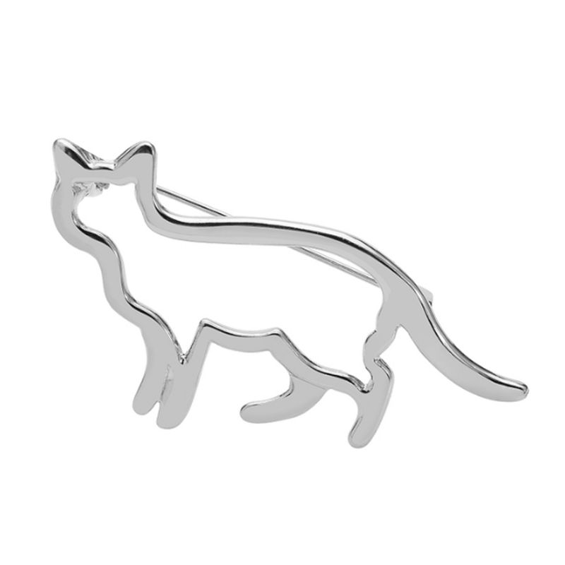 Silver plated CAT Outline Brooch - Click Image to Close
